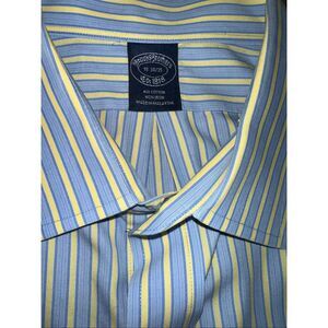 BROOKS BROTHERS SHIRT, Men 18 x 34/35 Blue Yellow Plaid, NO IRON, EUC